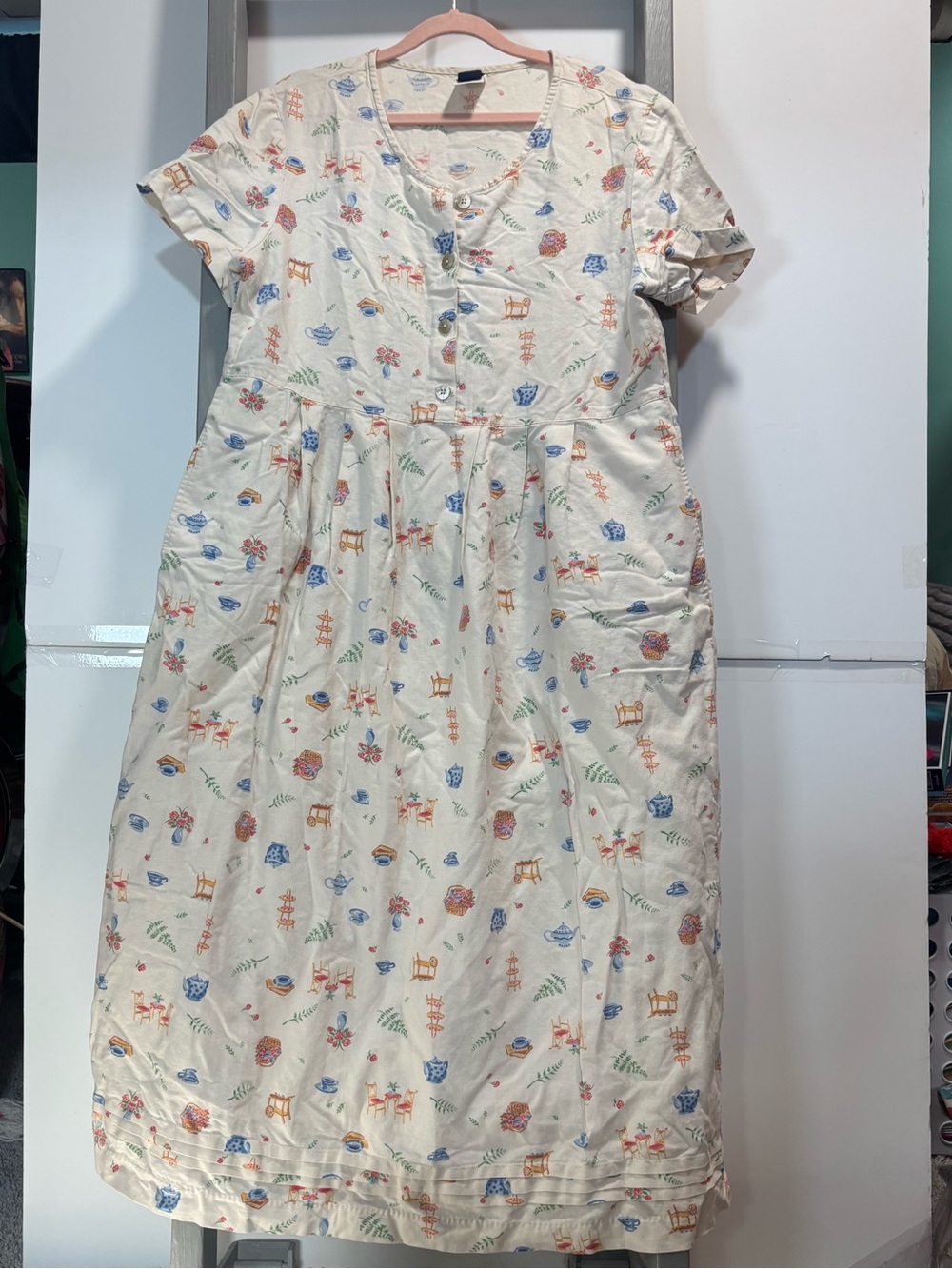 Lands' End 12 cottagecore print Dress, cotton/linen, costal grandma, Boho, retro